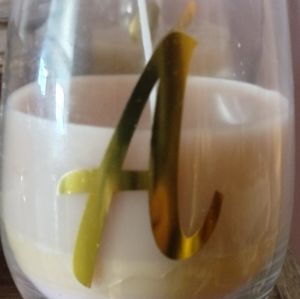 beautiful intial letter A wine glass homemade candle